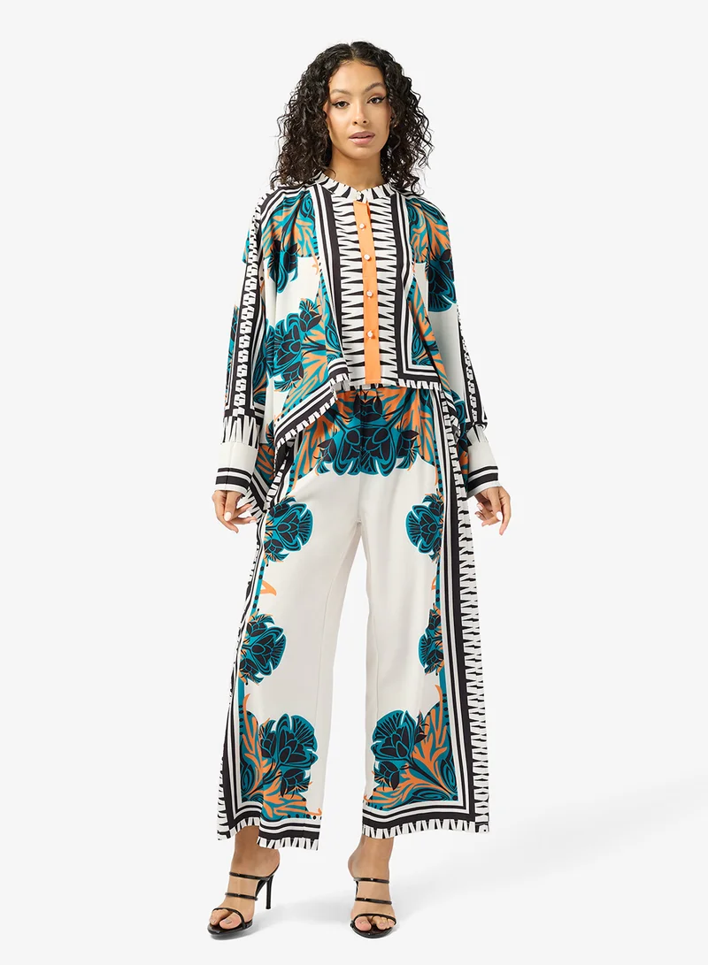 Ginger  Oversize Baroque Print Shirt & Pant Coord Set for Women | Best Price UAE